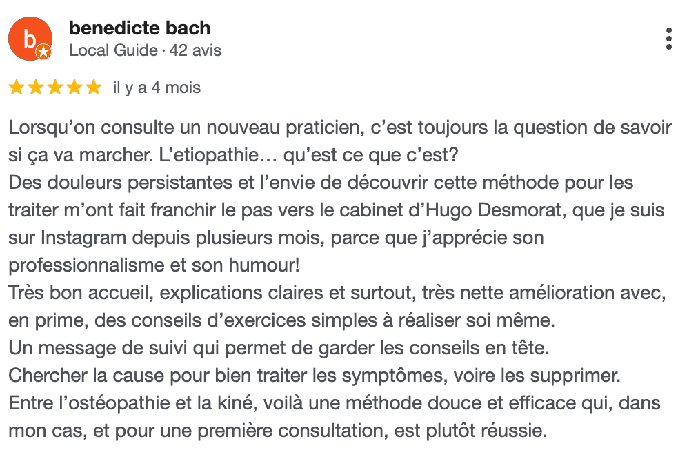 Avis Google — Benedicte Bach, 5 étoiles