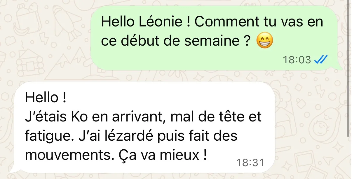 Capture d'écran : mal de tête et fatigue améliorés après repos et mouvements