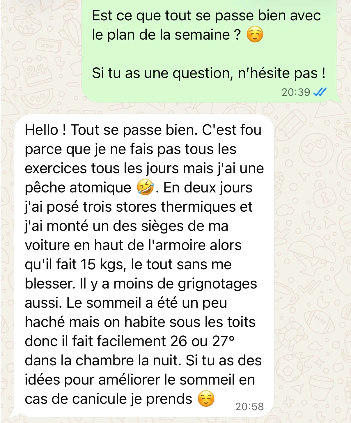 Capture d'écran : regain d'énergie, moins de grignotage, sommeil encore à améliorer