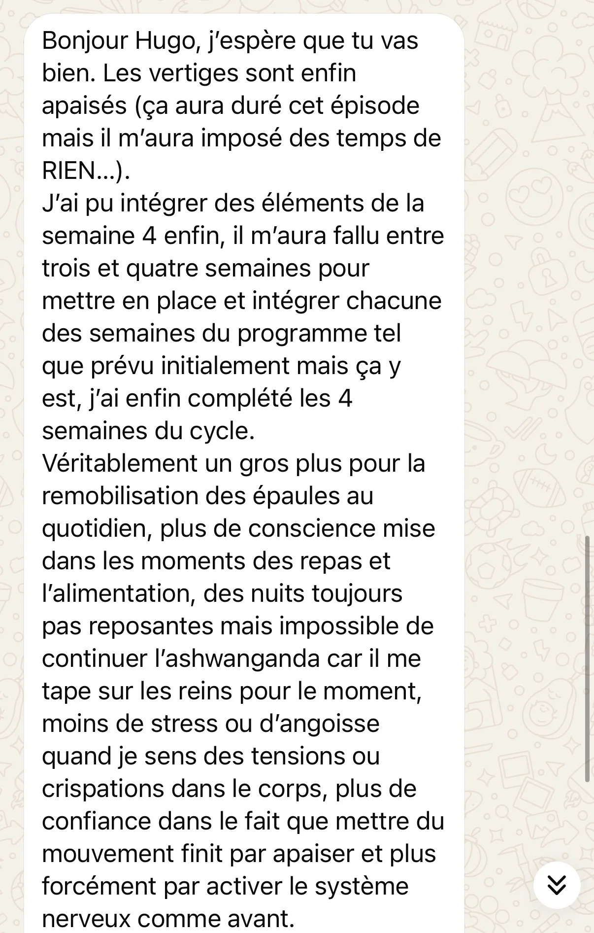 Capture d'écran : vertiges apaisés, épaules remobilisées, moins de stress et d'angoisse