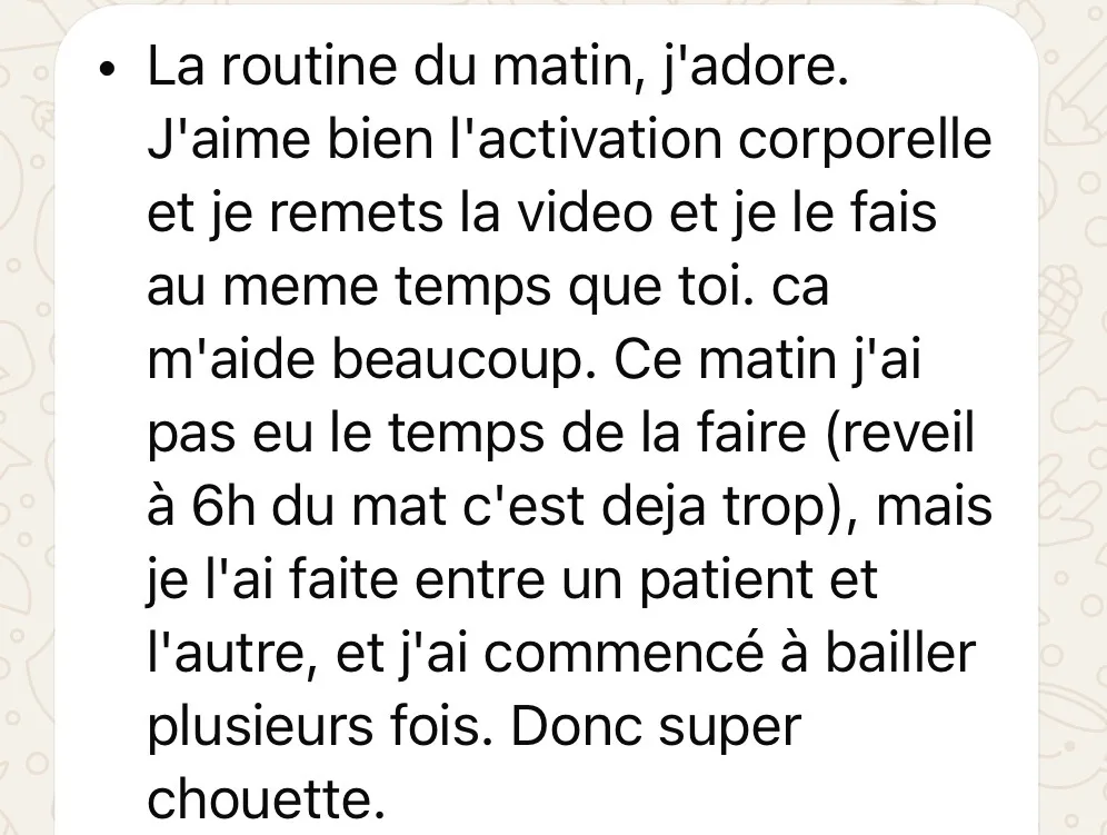 Capture d'écran : routine du matin appréciée et activation corporelle utile